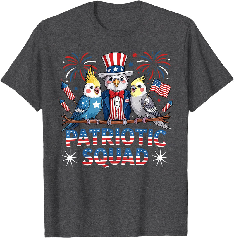 Cockatiel Parakeet Bird 4th Of July Bird Lover Patriotic Cockatiel Parakeet Bird Birdwatching 4th of July T-Shirt - Dark Heather Grey