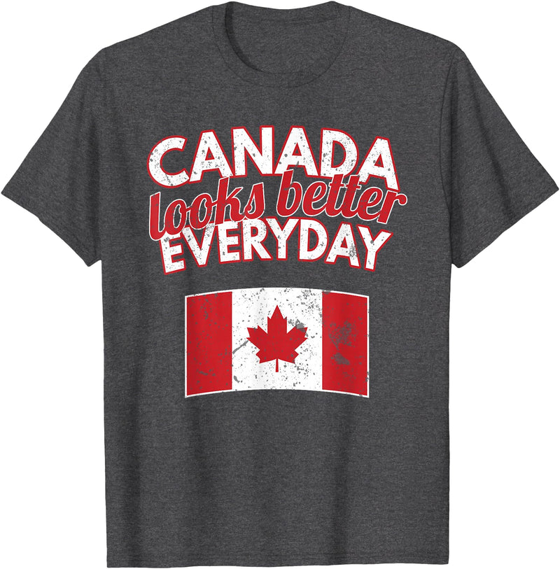 Cold North Canada Flag Apparel Co. Canada Looks Better Everyday Design Funny Canadian Flag T-Shirt - Dark Heather Grey