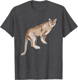 Watercolour Mountain Lion Panther Cougar Cat Lover Watercolour Mountain Lion Animal Art Nature Wildlife Art T-Shirt - Dark Heather Grey