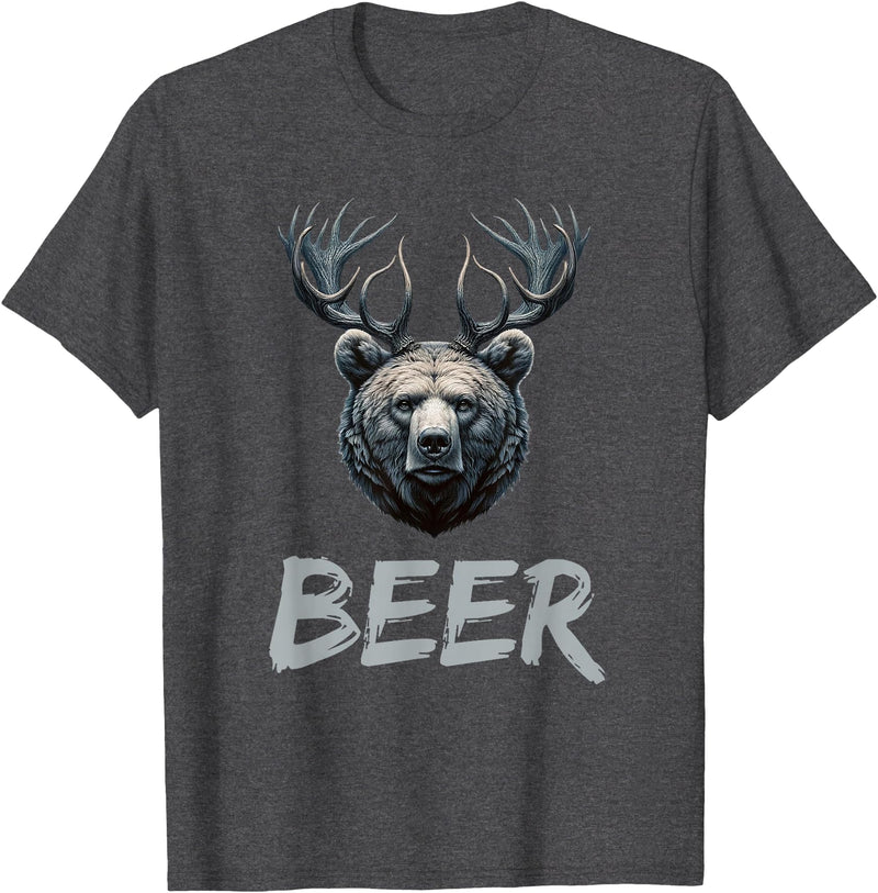 Bear With Antlers Drinker Party Deer Beer Beer Bear Deer Grizzly Bear With Antlers Beer T-Shirt - Dark Heather Grey