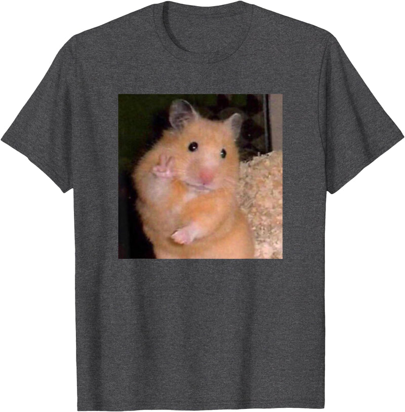 Hamster Meme Peace Sign Funny Pet Owner Trendy T-Shirt - Dark Heather Grey