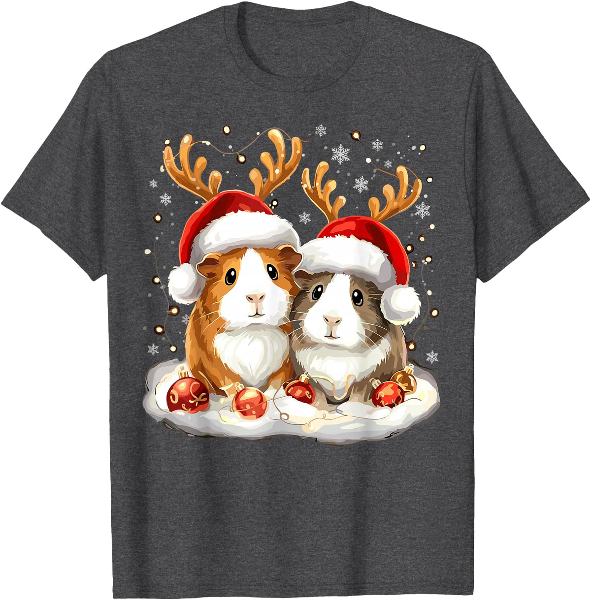 Funny Xmas Guinea Pig Lover Christmas Christmas Guinea Pig Reindeer Xmas T-Shirt - Dark Heather Grey