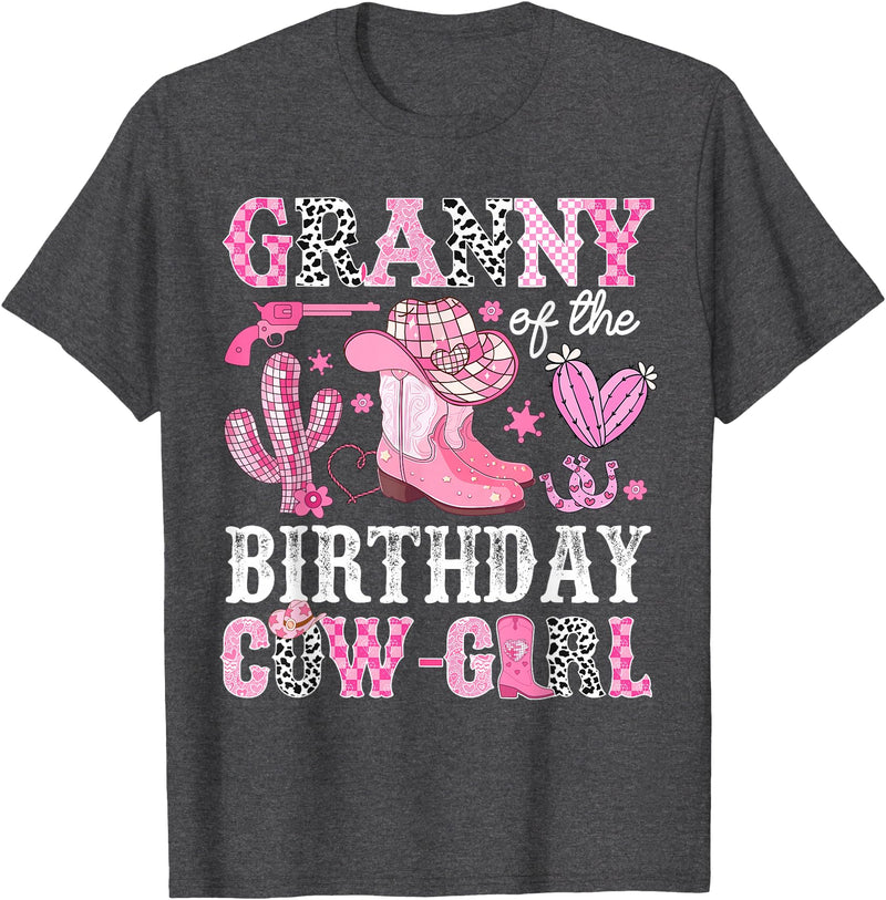 Pink Western Cowgirl Bday Party Family Matching Granny Of The Birthday Cow-Girl Rodeo Cowgirl Bday T-Shirt - Dark Heather
