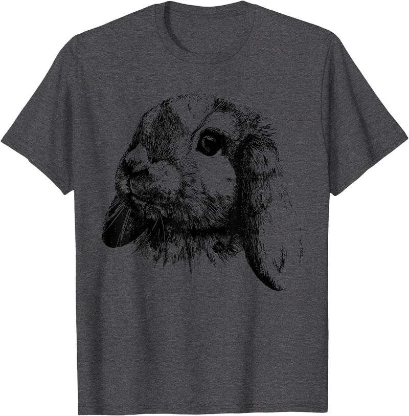 Rabbit Bunny Realistic Drawing , Graphic Lop Eared Bunny T-Shirt in Dark Heather Grey