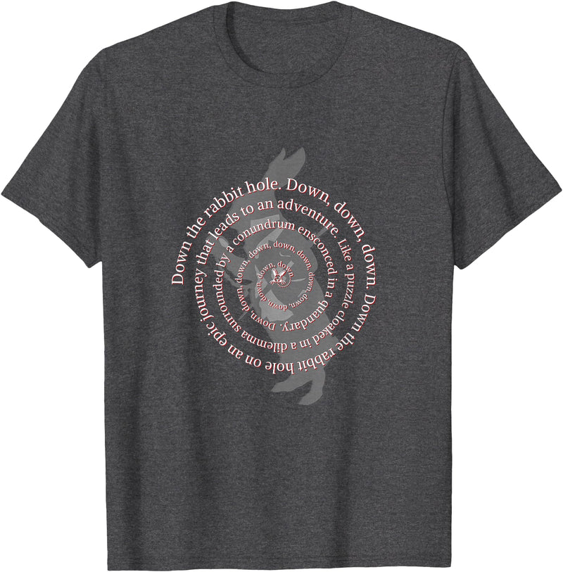 Down the Rabbit Hole. Alice in Wonderland T-Shirt in Dark Heather Grey