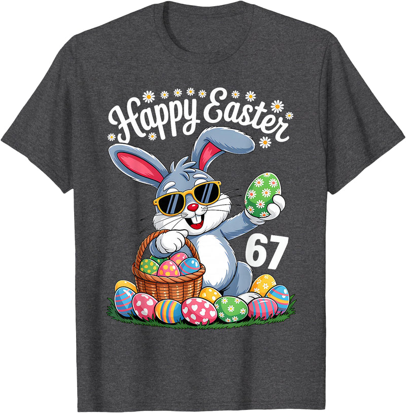 Dabbing Rabbit Bunny Eggs Dab Six Seven 6 7 Meme T-Shirt in Dark Heather Grey
