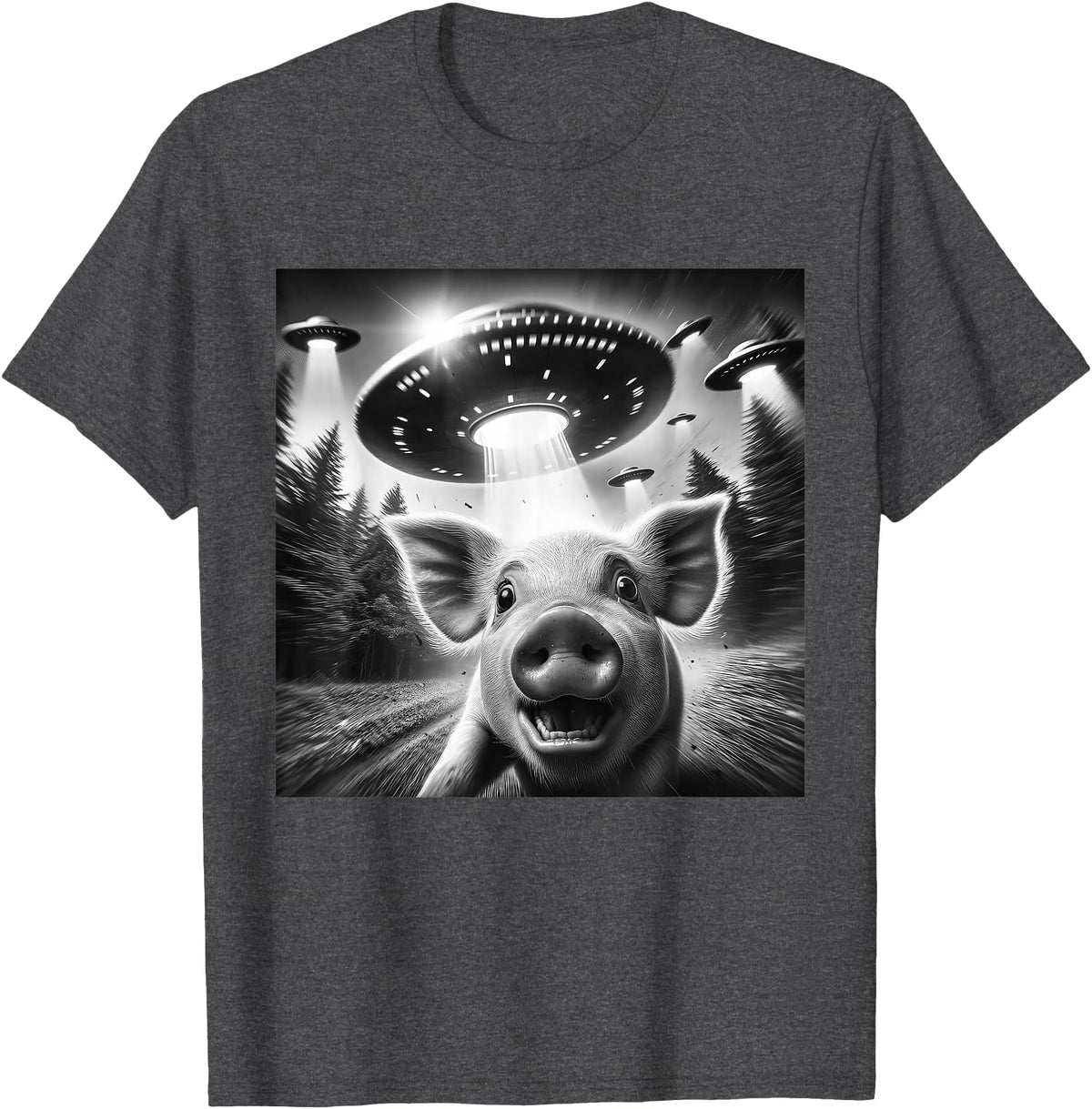 Funny Pig UFO Alien Pig Graphic Designs Funny Pig UFO Alien Pig Graphic Men Women T-Shirt - Dark Heather Grey
