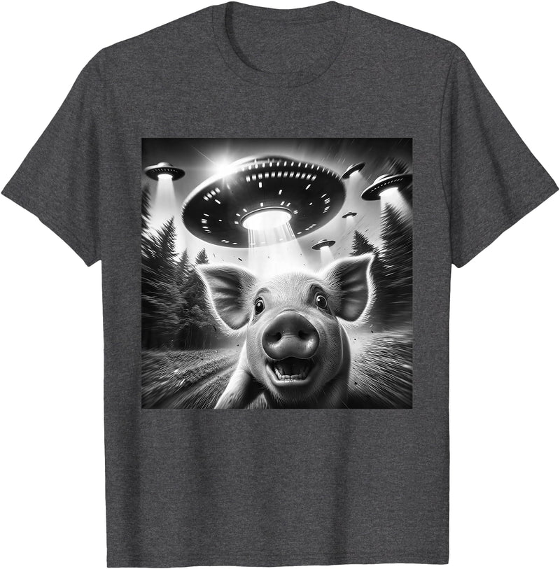 Funny Pig UFO Alien Pig Graphic Designs Funny Pig UFO Alien Pig Graphic Men Women T-Shirt - Dark Heather Grey