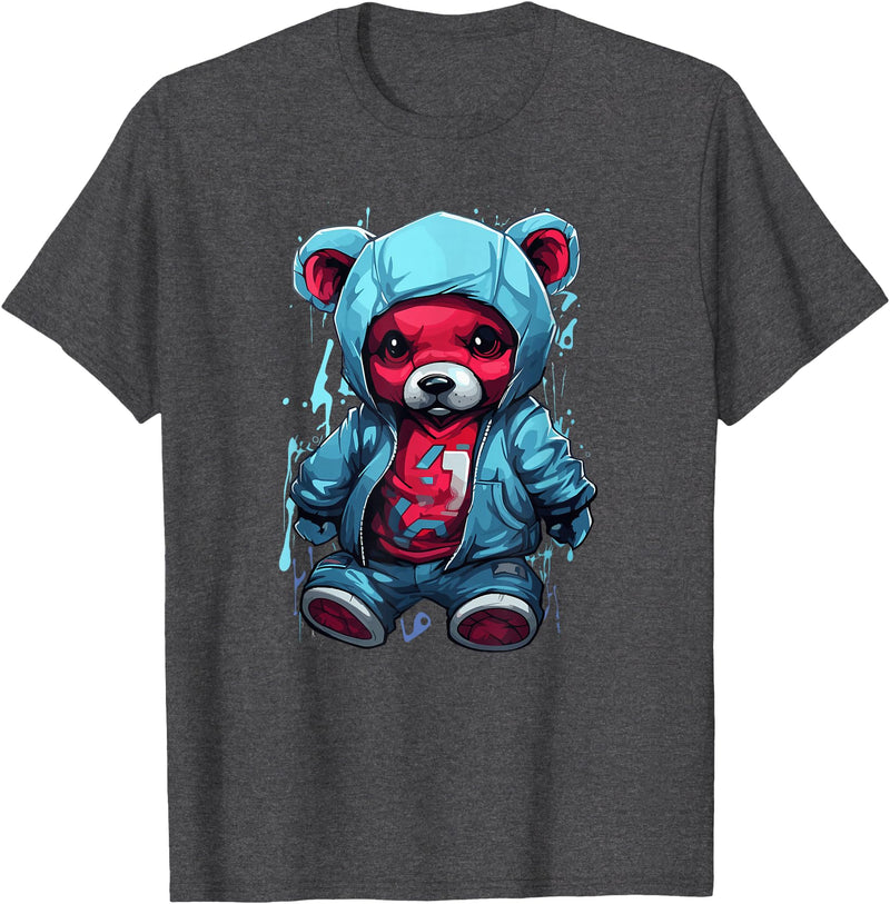 Teddy Bear Hoodie Street Style Urban Art Teddy Bear Hoodie Cool Street Style T-Shirt - Dark Heather Grey