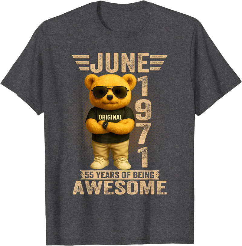 June 1971 55th Birthday Gifts for Men Women 55 Year Old June 1971 Teddy Bear 55th Birthday Men Women T-Shirt - Dark Heather Grey