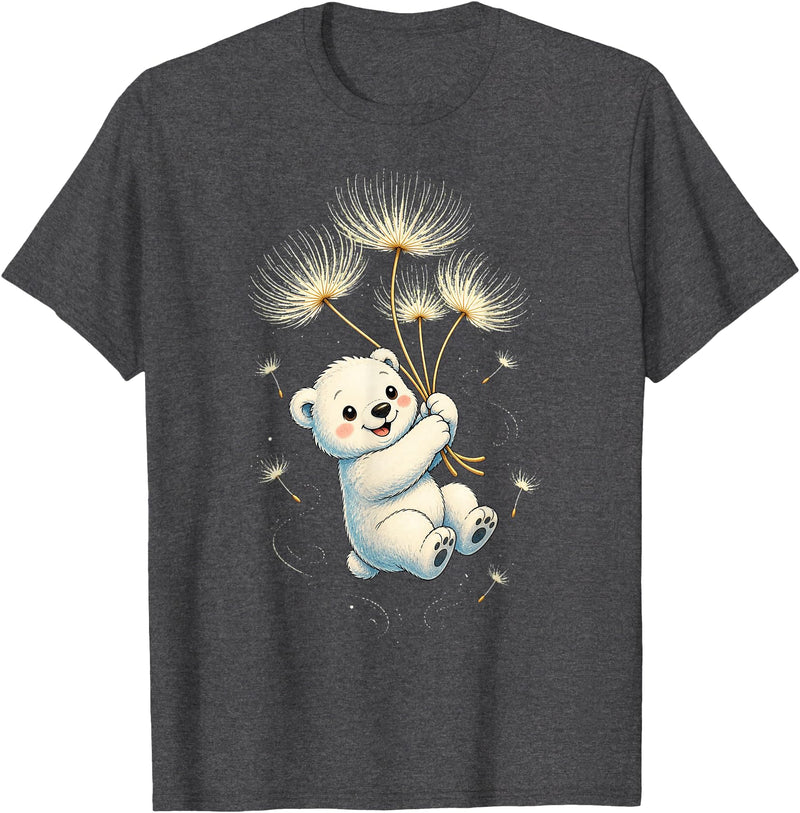 Blueberry Clothing Baby Polar Bear Floating On Dandelion Seeds T-Shirt - Dark Heather Grey