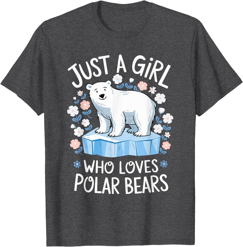Polar Bear Love Designs Clothing & Co. Just A Girl Who Loves Polar Bears Cute Bear Lover Animal T-Shirt - Dark Heather Grey