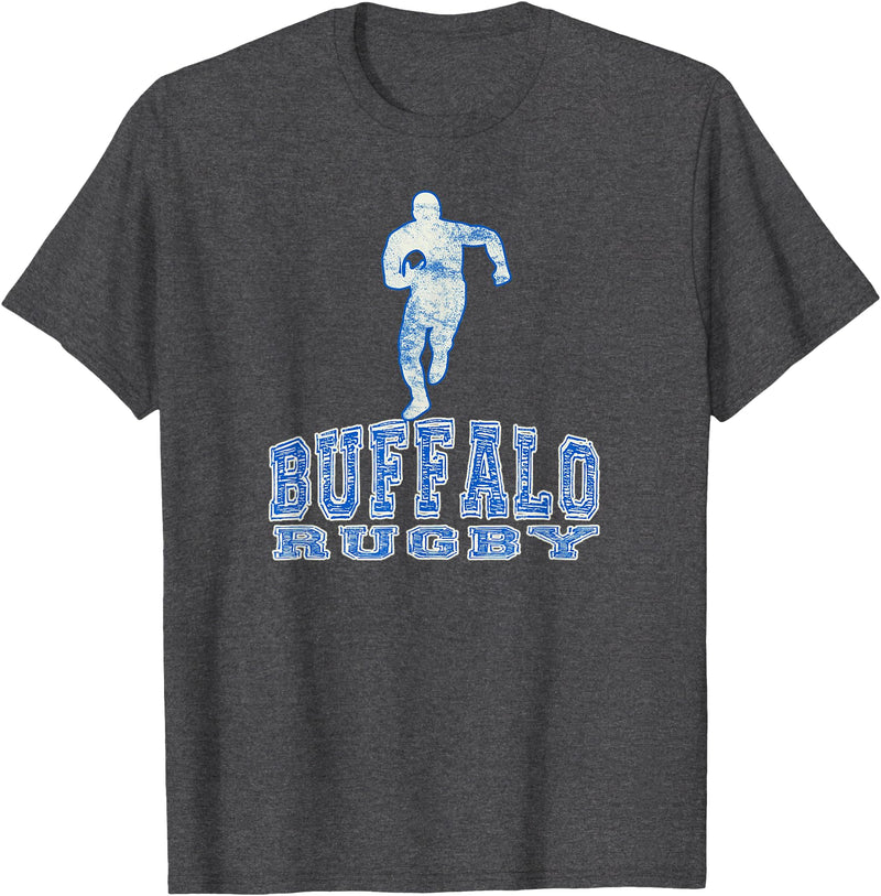 Vintage Buffalo Rugby Merch Vintage Buffalo Rugby with Rugby Player T-Shirt - Dark Heather Grey