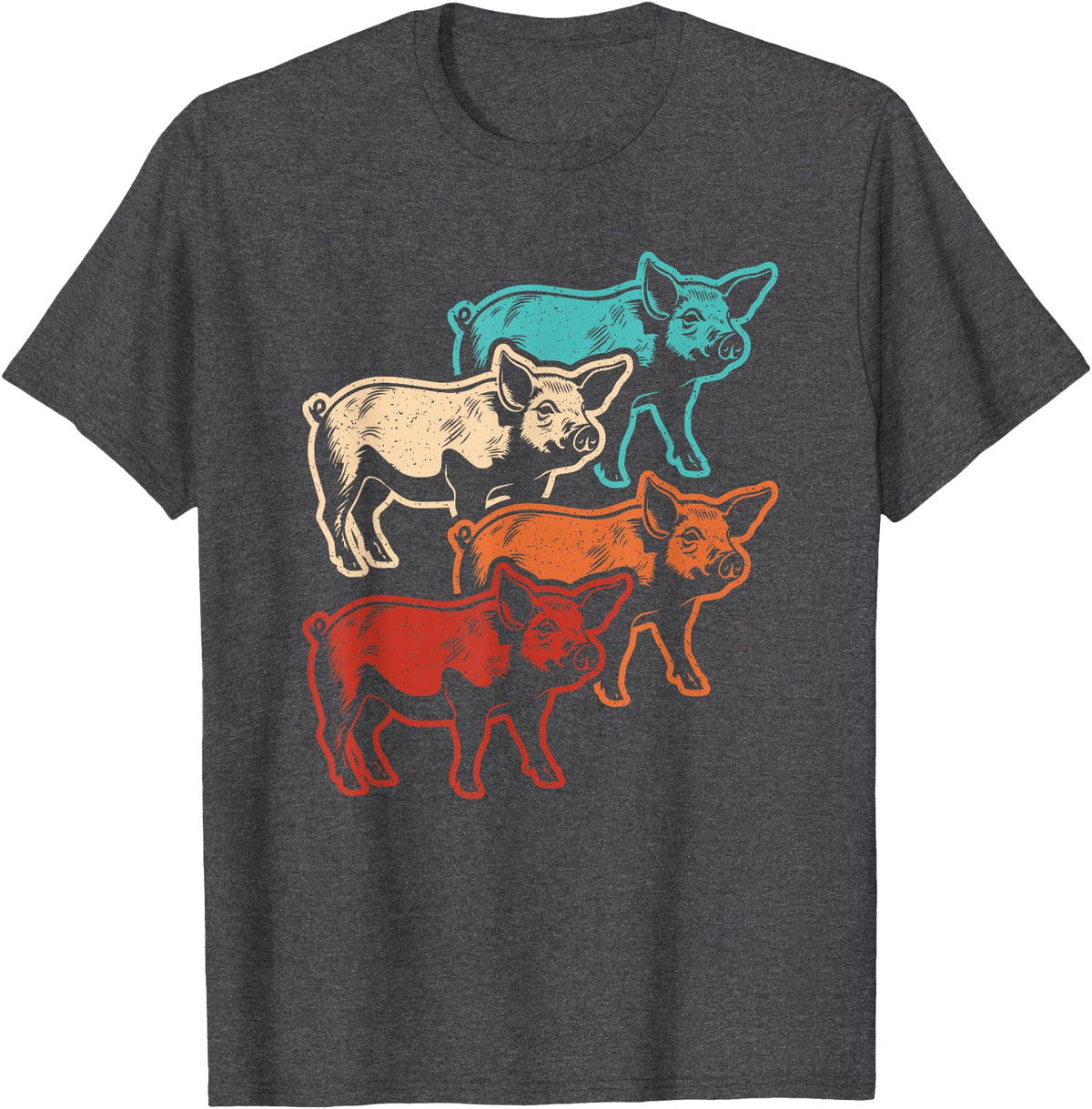 BALARI Retro Pig Vintage Pig Lover Farmer Men Women T-Shirt - Dark Heather Grey