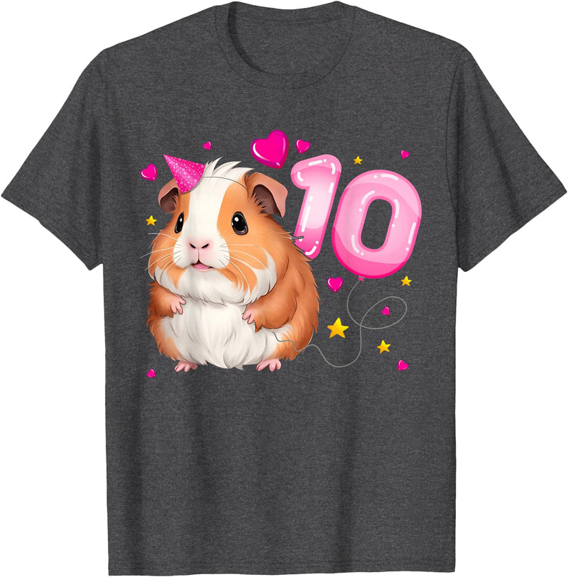 Birthday Girl by Content Design Studio 10th Birthday Girl 10 Years, Guinea Pig and Big Number 10 T-Shirt - Dark Heather Grey
