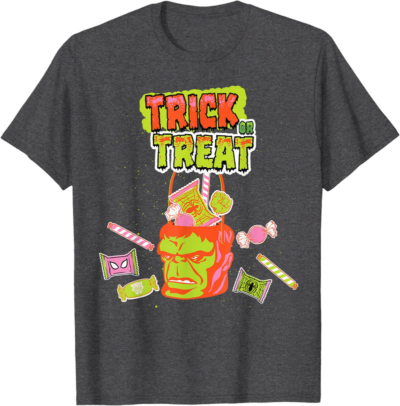 Marvel Halloween Hulk Trick or Treat Candy Bucket T-Shirt - Dark Heather Grey