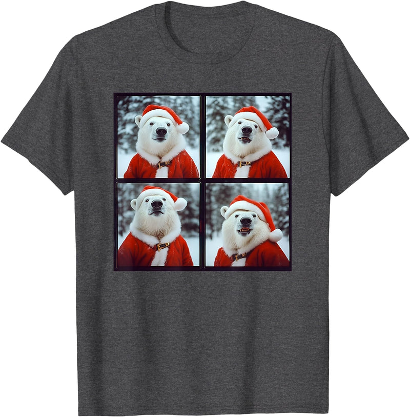 Polar Bears Lover Xmas Photo Booth Men Women Kids Polar Bear Wearing Santa Outfit Winter Christmas T-Shirt - Dark Heather Grey