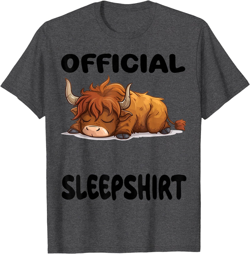 Official Sleep Pajamas Nightgown Sleepwear Co. Scottish Highland Cow Official Sleepshirt Pajamas Nightgown T-Shirt - Dark