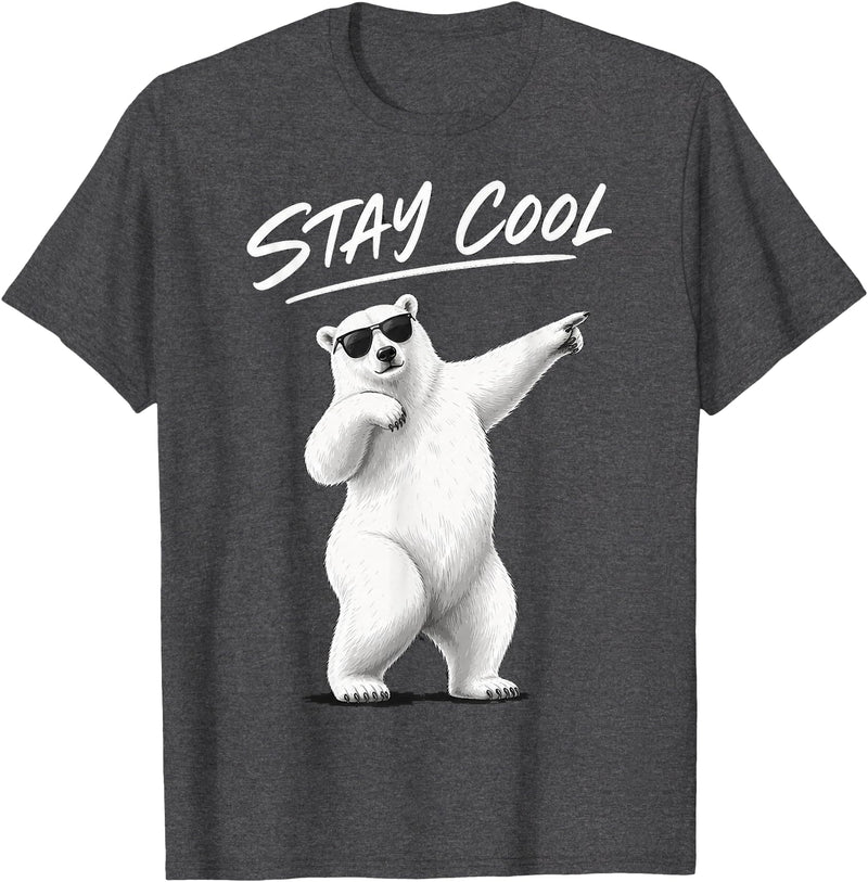 Polar Bear Enthusiast Apparel Polar Bear Wearing Sunglasses with Stay Cool Quote T-Shirt - Dark Heather Grey