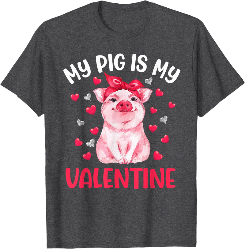 Cute Valentine Pig Apparel For Animals Lover My Pig Is My Valentine Apparel Animals Lover Gifts T-Shirt - Dark Heather Grey