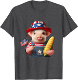 Pig Corn 4th of July Design 4th of July Pig American Us Flag Patriotic Corn 4th of July T-Shirt - Dark Heather Grey