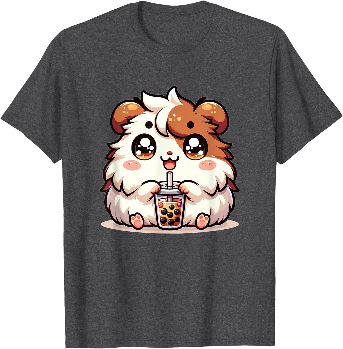 Cute Kawaii Animals Drinking Boba Tea Co. Cute Kawaii Chibi Guinea Pig Drinking Boba Tea T-Shirt - Dark Heather Grey