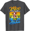 Aloha Animal Hawaii Flower Chain Hula Dance Art Hawaii Animal Haku Lei Grass Skirt Hula Dance Aloha Cow T-Shirt - Dark