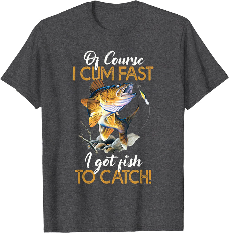 Fisherman & Fishing T-Shirts Funny Shirt "Natürlich ich komme schnell Ich habe Fische zum Fangen" [German Language] T-Shirt - Dark Heather Grey