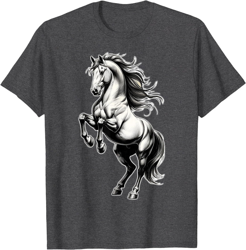 Urban Empyre Shire Horse White Equestrian Rearing T-Shirt - Straight - Dark Heather Grey