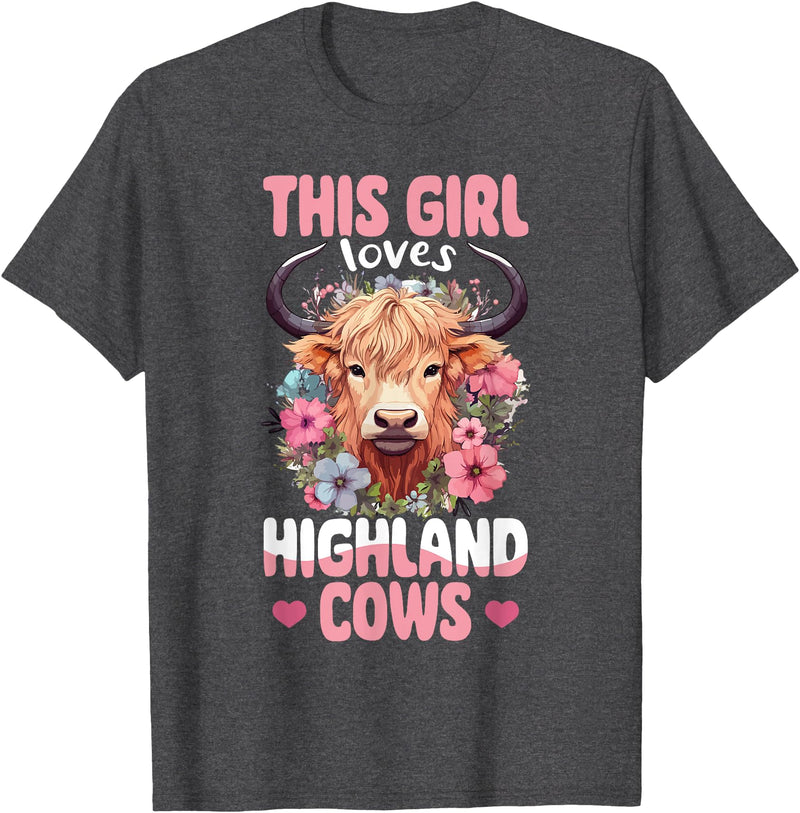 Scottish Highland Cow Lover designs Scottish Highland Cow - This Girl Loves Highland Cows T-Shirt - Dark Heather Grey