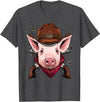 Wowsome! Cowboy Pig Western Rodeo Cowboy Hat and Bandana T-Shirt - Dark Heather Grey