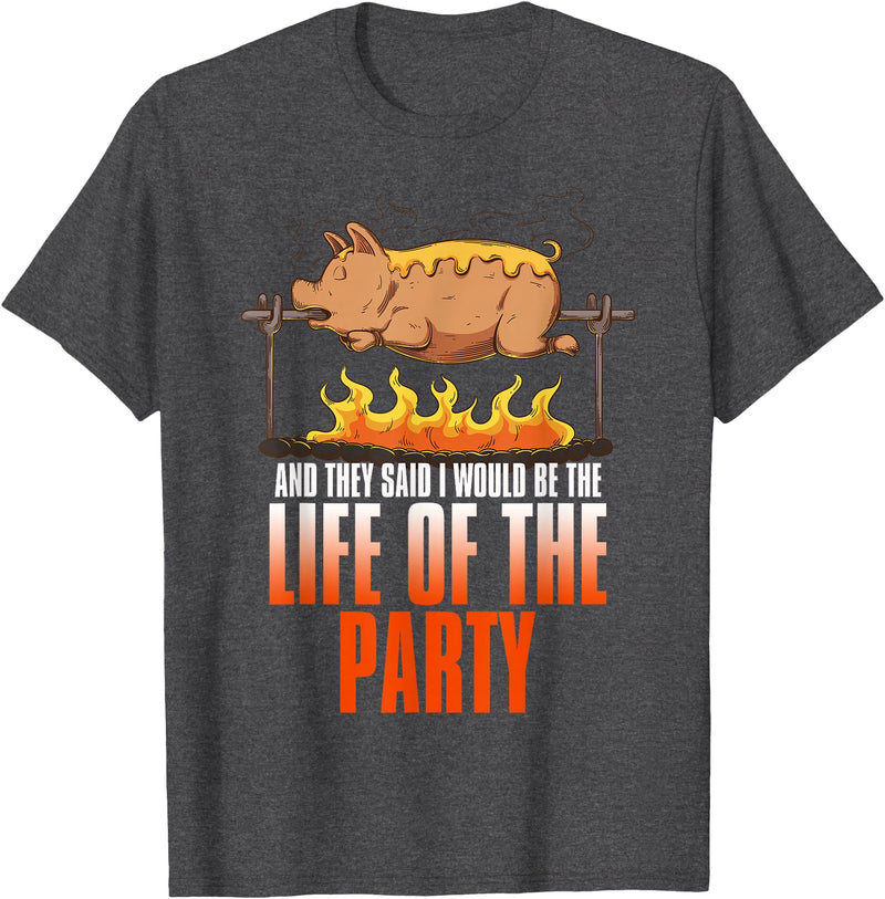 BBQ Season Smoke Meat Dad Grill Gifts Funny Saying Roasted Pig Rotisserie Pork Lover Food Pun Tee T-Shirt - Dark Heather Grey