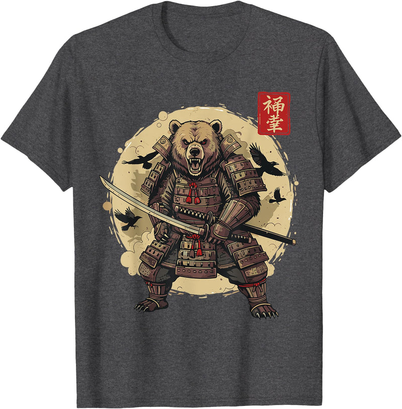 Anime Shirts For Men Women Kids Gifts Samurai Bear Shirt Warrior Vintage Graphic Japanese Men T-Shirt - Dark Heather Grey