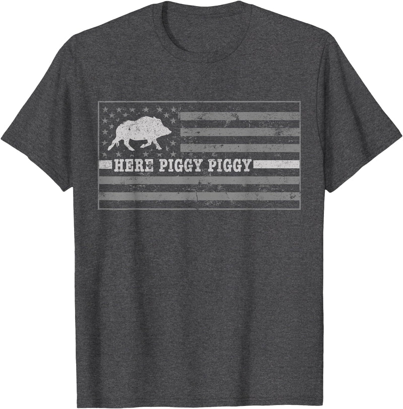 Shoppzee Wild Pig Hunting Wild Boar Hunting Shirts Pig Call For Hunting Shirt Here Piggy Piggy Hog Hunting Shir T-Shirt - Dark Heather Grey
