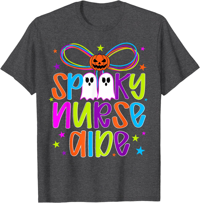 Coquette Halloween Nurse Aide Ghost Spooky Nurse Aide Halloween Nursing Aide Preppy T-Shirt - Dark Heather Grey