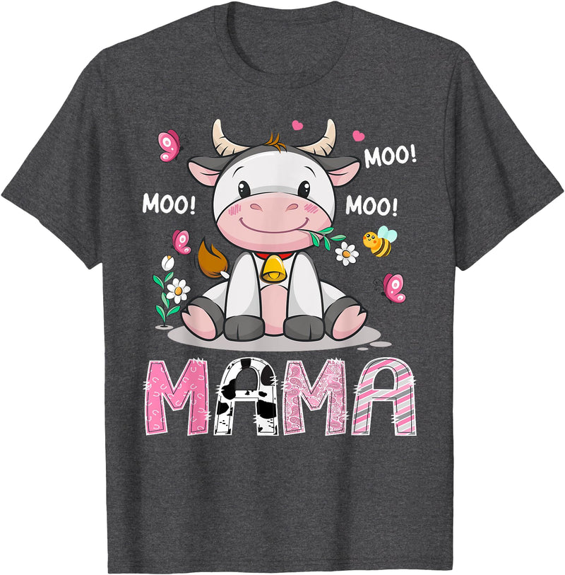 Pink Birthday Girl Party Cow Lover Mama Cute Cow Pink Farm Moo Moo Birthday Girl Matching T-Shirt - Dark Heather Grey