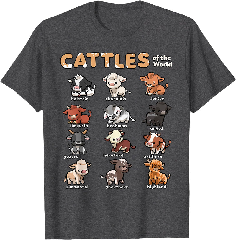 Wowsome! Cattles Animals of the World Cattle Farmer Rancher Cow Lover T-Shirt - Dark Heather Grey