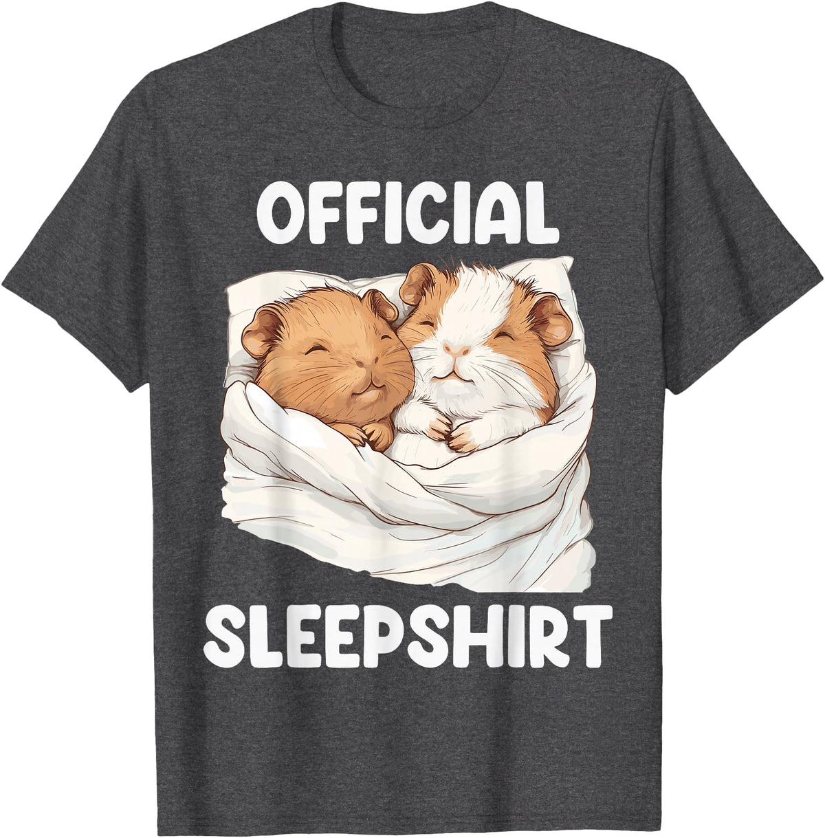 Cute Sleeping Guinea Pigs Pajama Official Sleepshirt Sleeping Guinea Pig Animal Lovers Pajama T-Shirt - Dark Heather Grey