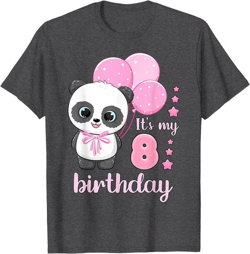 Birthday Gifts for Girls by Content Design Studio Birthday Girl 8 Panda Pink Balloons T-Shirt - Dark Heather Grey
