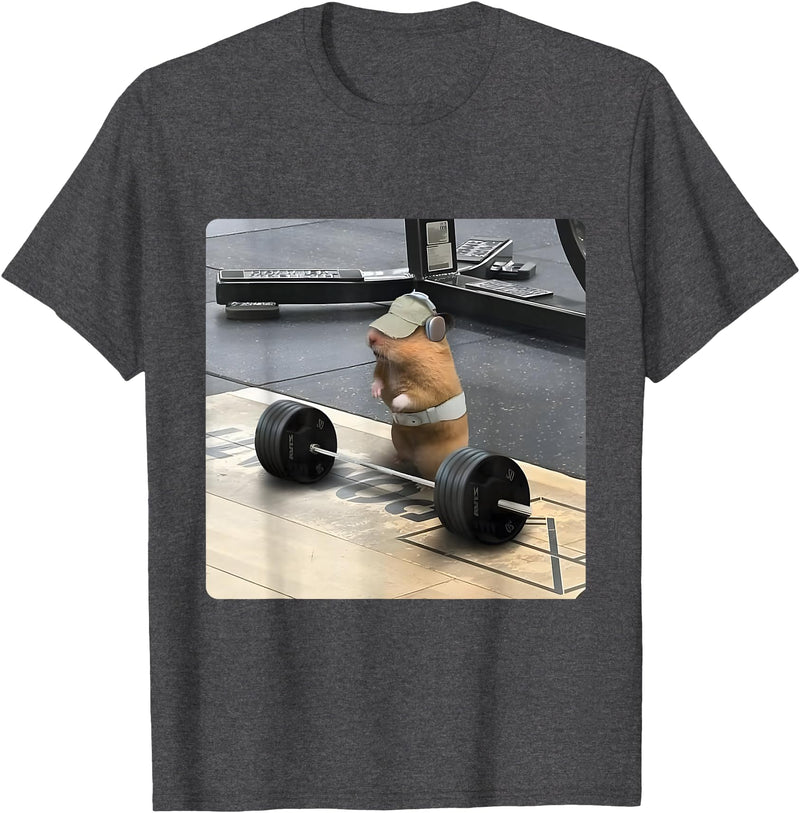 Hamster Deadlift Training Funny Cute Rat Weightlifting Meme T-Shirt - Dark Heather Grey
