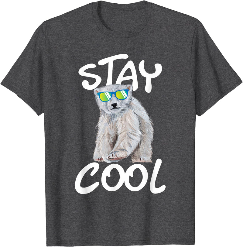 Funny Polar Bear Shirts Stay Cool - Polar Bear Cub Wildlife Zoo Animal Lover T-Shirt - Dark Heather Grey