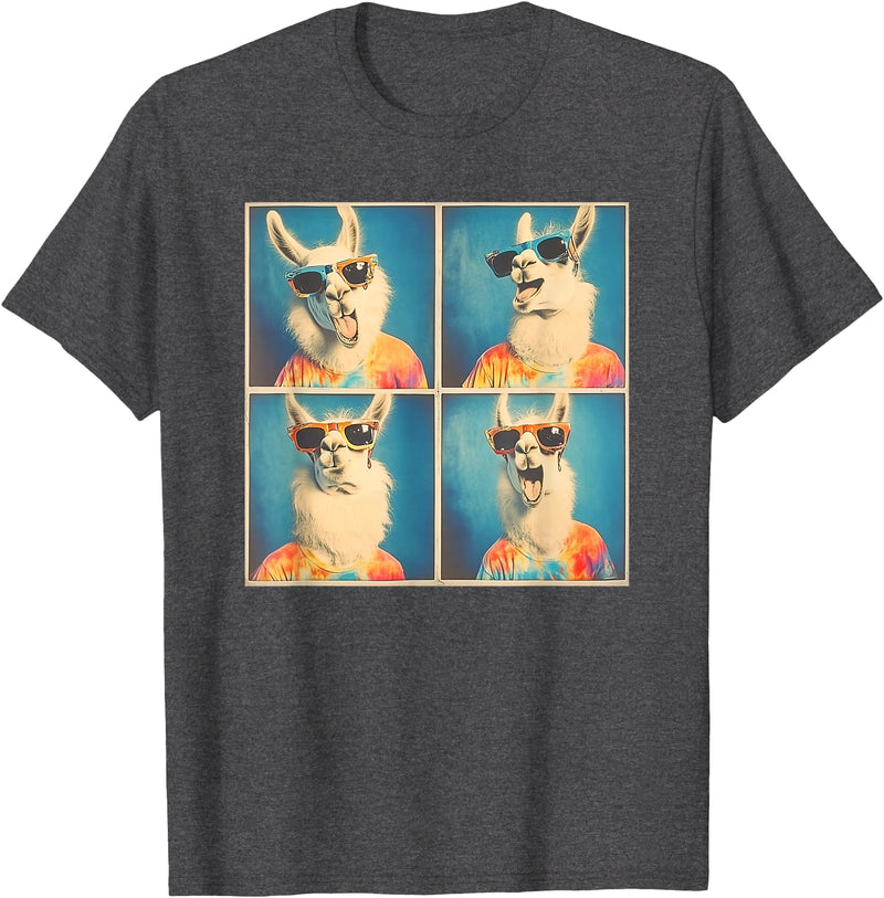 Tie-Dye Animal Groovy Llama Lover Men Women Kids Colorful Hippie Llama Wearing Tie Dye Llama Lovers T-Shirt - Dark Heather Grey
