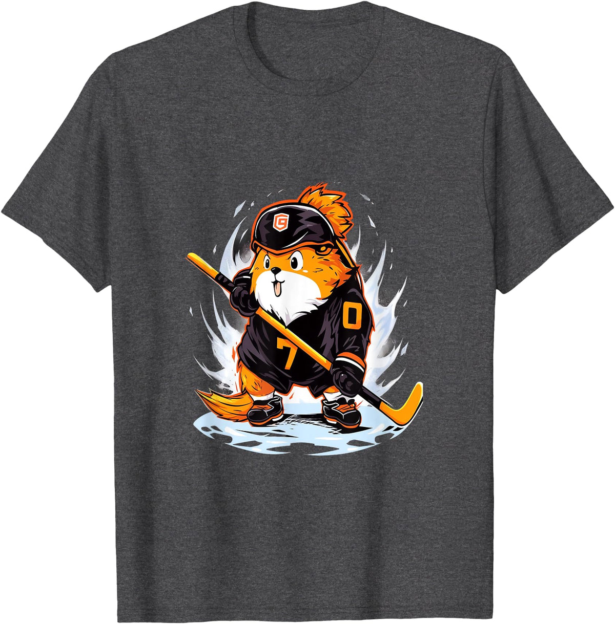 Ice Hockey Winter Sports Guinea Pig Ice Hockey Player Hockey Stick Goalie T-Shirt - Dark Heather Grey