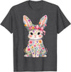 Cute Pink Flower Bunny Rabbit Happy Easter Women Girls T-Shirt in Dark Heather Grey