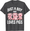 Funny Pig Lover & Owner Gift Ideas Just A Boy Who Loves Pigs Kids Boys T-Shirt - Dark Heather Grey