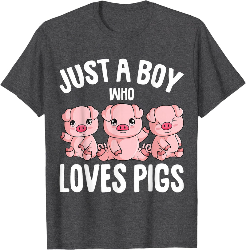 Funny Pig Lover & Owner Gift Ideas Just A Boy Who Loves Pigs Kids Boys T-Shirt - Dark Heather Grey