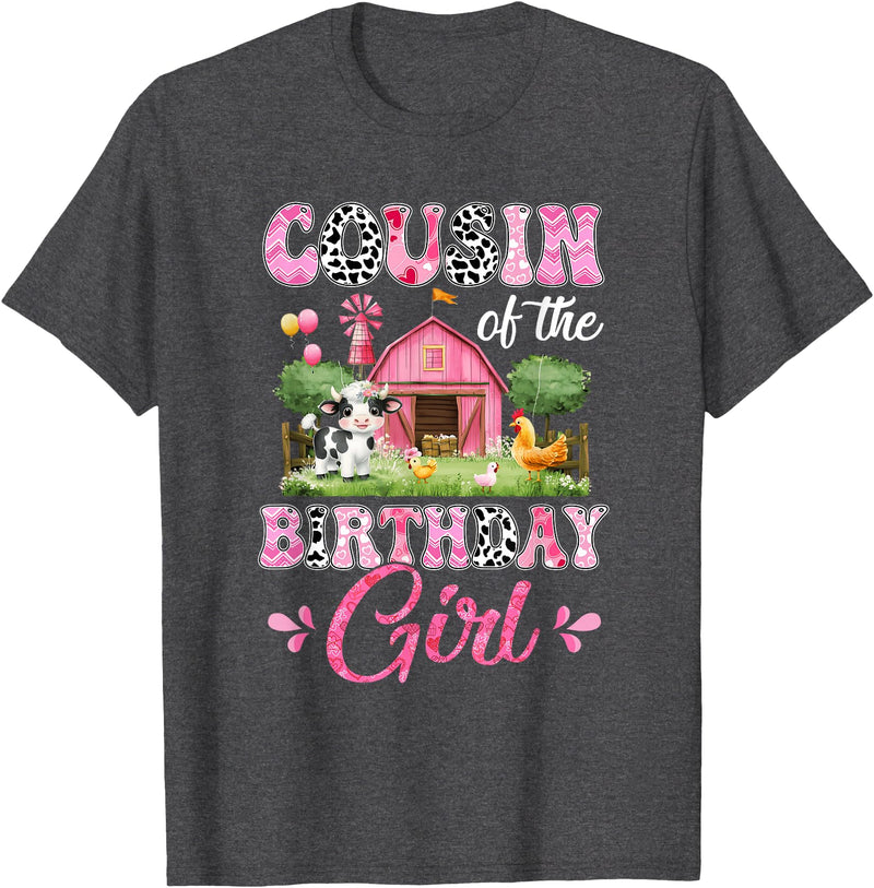 Cow First Birthday Girl Family Cousin Of The Birthday Girl 1St Birthday Cow Farm Family T-Shirt - Dark Heather Grey