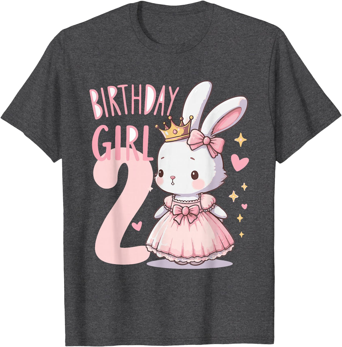 Rabbit Princess Children's Birthday 2 Years Girl Pink T-Shirt in Dark Heather Grey