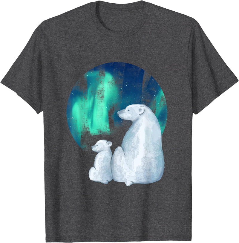 Northern Aurora Borealis Lights Designs Northern Aurora Borealis Lights Cute Polar Mother Bear Cub T-Shirt - Dark Heather Grey