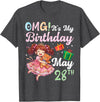 H1Shop Happy Birthday Born On May 28 OMG It's My Birthday Born On May 28th Girl with Present Bear T-Shirt - Dark Heather Grey